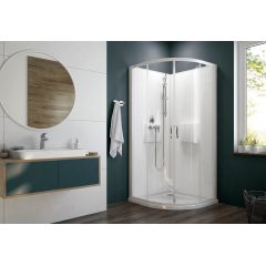Sanplast Basic Complete Mineral 6024600921014H0 kabina z brodzikiem i zestawem prysznicowym 80x80 cm półokrągła biały połysk/szkło przezroczyste