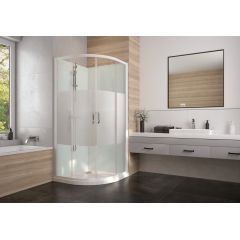 Sanplast Basic Complete Mineral 6024600931012B0 kabina z brodzikiem i zestawem prysznicowym 90x90 cm półokrągła biały połysk/szkło ze wzorem