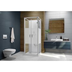 Sanplast Basic Complete Mineral 6024602421012H0 kabina z brodzikiem i zestawem prysznicowym 80x80 cm kwadratowa biały połysk/szkło ze wzorem