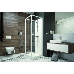 Sanplast Basic Complete Mineral 6024602421014B0 kabina z brodzikiem i zestawem prysznicowym 80x80 cm kwadratowa biały połysk/szkło przezroczyste