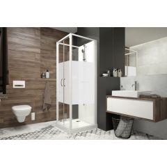 Sanplast Basic Complete Mineral 6024602431012B0 kabina z brodzikiem i zestawem prysznicowym 90x90 cm kwadratowa biały połysk/szkło ze wzorem