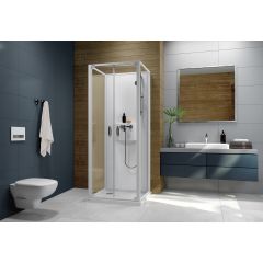 Sanplast Basic Complete Mineral 6024602431014H0 kabina z brodzikiem i zestawem prysznicowym 90x90 cm kwadratowa biały połysk/szkło przezroczyste