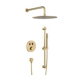 KFA Armatura Moza Brushed Light Gold 573933039 zestaw prysznicowy podtynkowy termostatyczny z deszczownicą złoty