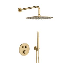 KFA Armatura Moza Brushed Light Gold 573953039 zestaw prysznicowy podtynkowy termostatyczny z deszczownicą złoty