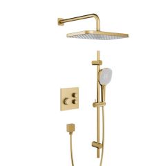 KFA Armatura Malaga Brushed Light Gold 575933039 zestaw prysznicowy podtynkowy termostatyczny z deszczownicą złoty