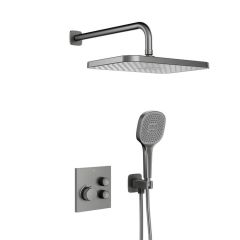 KFA Armatura Malaga Gun Metal Grey 575953061 zestaw prysznicowy podtynkowy termostatyczny z deszczownicą grafitowy