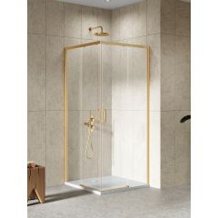 New Trendy Prime D0782AD0783A kabina prysznicowa 90x90 cm kwadratowa złoty szczotkowany/szkło przezroczyste
