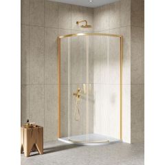 New Trendy Prime Gold Brushed K3589 kabina prysznicowa 90x90 cm półokrągła złoty szczotkowany/szkło przezroczyste
