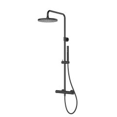 Oltens Vassa 36508300 zestaw prysznicowy ścienny termostatyczny z deszczownicą czarny mat
