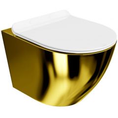 LaVita Sofi Slim Gold/White 5900378314660 zestaw miska + deska wolnoopadająca wisząca bez kołnierza biały-złoty połysk