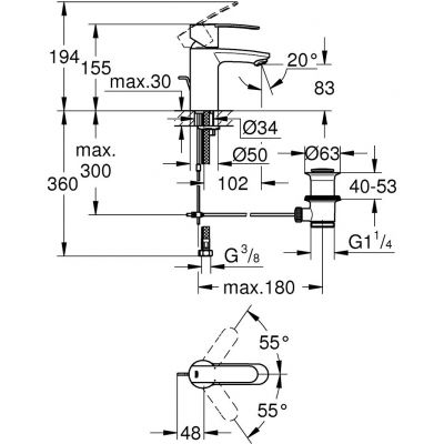 Grohe Cosmopolitan 23202000 bateria umywalkowa stojąca starlight chrome