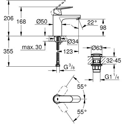 Grohe Eurosmart Cosmopolitan 23926000 bateria umywalkowa stojąca starlight chrome