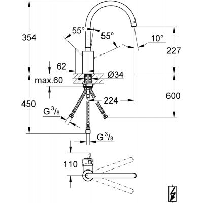 Grohe Eurosmart Cosmopolitan 31180000 bateria kuchenna stojąca starlight chrome
