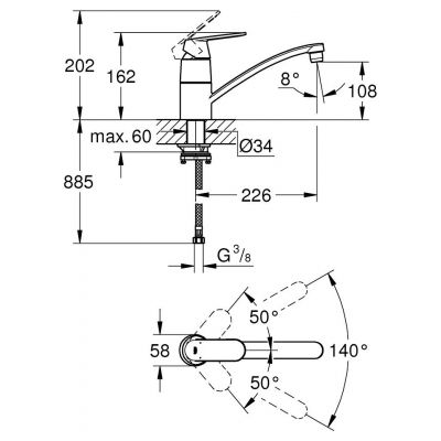Grohe Eurosmart Cosmopolitan 31170000 bateria kuchenna stojąca starlight chrome
