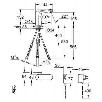 Grohe Eurosmart Cosmopolitan 36324001 bateria umywalkowa stojąca elektroniczna starlight chrome
