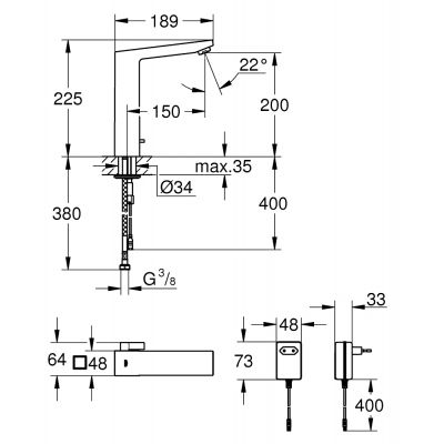 Grohe Eurocube 36441000 bateria umywalkowa stojąca elektroniczna starlight chrome