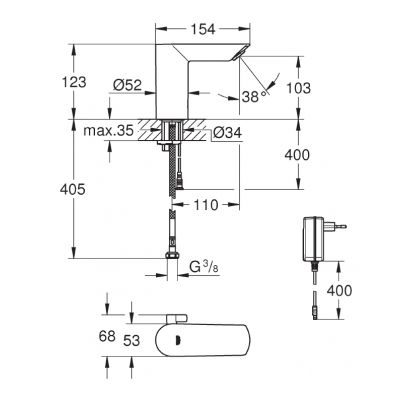 Grohe BauCosmopolitan 36453000 bateria umywalkowa stojąca elektroniczna starlight chrome