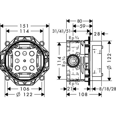 Zestaw Hansgrohe iBox 01800180 + Hansgrohe Talis E 71745670 + Oltens Lagan 39401300 + Oltens Ronneby 37200300 + Oltens Vindel 37001300 + Oltens Hvita 39303300 + Oltens Driva EasyClick 37105300