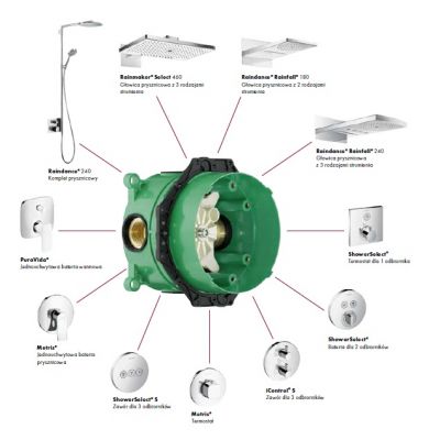 Zestaw Hansgrohe iBox 01800180 + Hansgrohe Talis E 71745670 + Oltens Lagan 39401300 + Oltens Ronneby 37200300 + Oltens Vindel 37001300 + Oltens Hvita 39303300 + Oltens Driva EasyClick 37105300