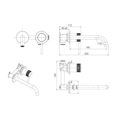 Ksuro 01 10003030 bateria umywalkowa podtynkowa czarny