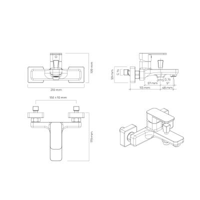 Oltens Hadsel 34006300 bateria wannowo-prysznicowa ścienna czarny mat