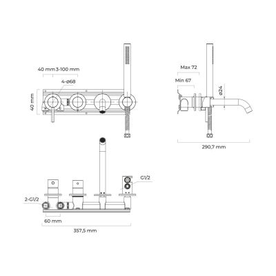 Oltens Molle 34105400 bateria wannowo-prysznicowa podtynkowa grafit