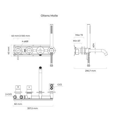 Oltens Molle 34105810 bateria wannowo-prysznicowa podtynkowa złoty szczotkowany