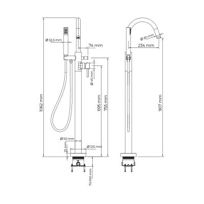 Oltens Molle 34300100 bateria wannowo-prysznicowa wolnostojąca chrom