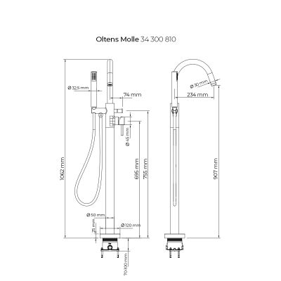 Oltens Molle 34300810 bateria wannowo-prysznicowa wolnostojąca złoty szczotkowany