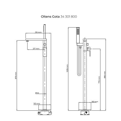 Oltens Gota 34301800 bateria wannowo-prysznicowa wolnostojąca złoty połysk