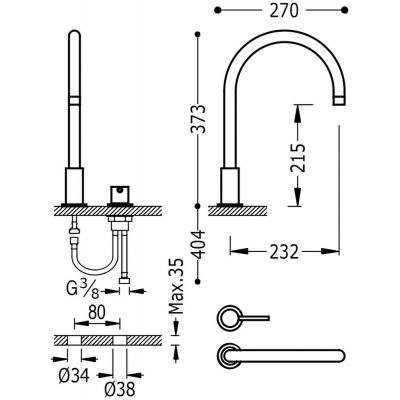 Tres Study Exclusive 26110501 bateria umywalkowa stojąca chrom
