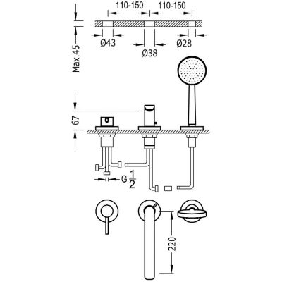 Tres Alplus 20316101 bateria wannowo-prysznicowa