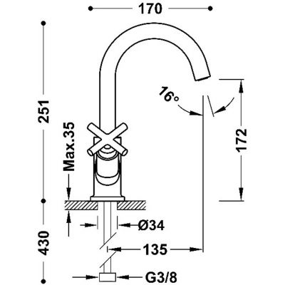Tres Mont Blanc 28310301NM bateria umywalkowa stojąca czarny