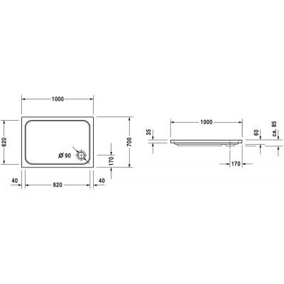 Duravit D-Code 720093000000000 brodzik prostokątny 100x70 cm biały