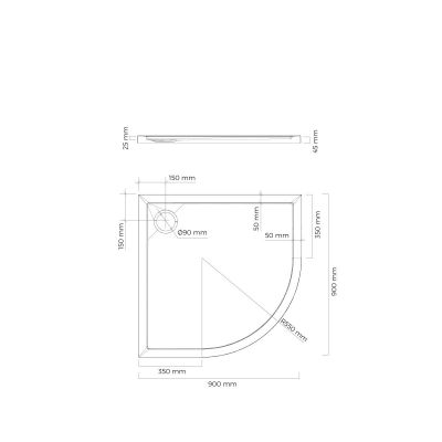Oltens Superior 16002300 brodzik półokrągły 90x90 cm czarny