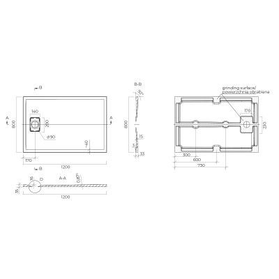 Oltens Bergytan 15103700 brodzik prostokątny 120x80 cm szary