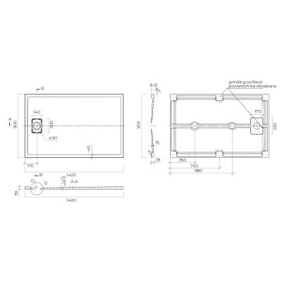 Oltens Bergytan 15107700 brodzik prostokątny 140x90 cm szary