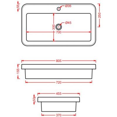 Art Ceram Fuori TFL0350100 umywalka 80.5x45.5 cm prostokątna wpuszczana biała
