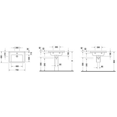 Duravit Starck 3 0304700000 umywalka 70x49 cm prostokątna ścienna-meblowa biała