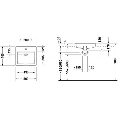 Duravit Vero 03155000001 umywalka 50x46.5 cm prostokątna wpuszczana biała