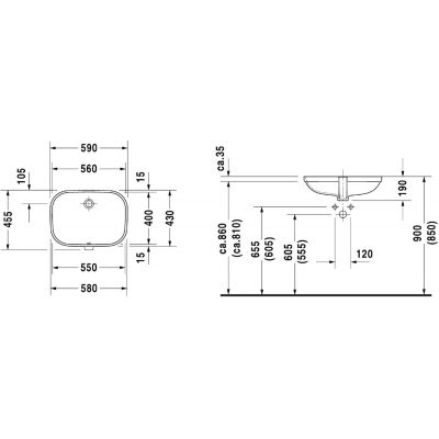 Duravit D-Code 0338560000 umywalka 56x40 cm prostokątna podblatowa biała