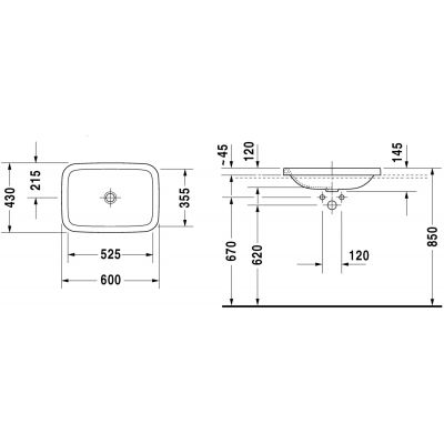 Duravit DuraStyle 0372600000 umywalka 60x43 cm prostokątna wpuszczana biała