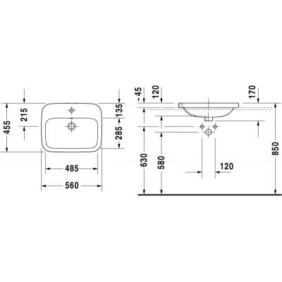 Duravit DuraStyle 0374560000 umywalka 56x45.5 cm prostokątna wpuszczana biała