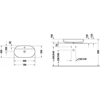 Duravit Luv 03807000001 umywalka 70x40 cm owalna nablatowa biała