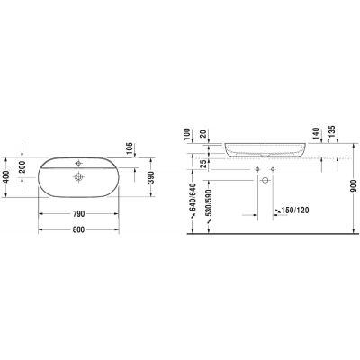 Duravit Luv 0380802600 umywalka 80x40 cm owalna nablatowa dwukolorowa