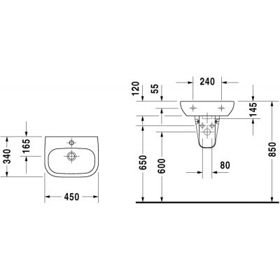 Duravit D-Code 07054500002 umywalka 45x34 cm półokrągła ścienna biała