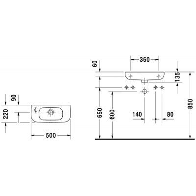 Duravit D-Code 07065000092 umywalka 50x22 cm półokrągła ścienna biała