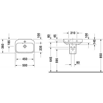 Duravit Happy D.2 0709500000 umywalka 50x36 cm prostokątna ścienna biała