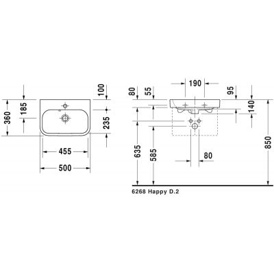 Duravit Happy D.2 07105000001 umywalka 50x36 cm półokrągła meblowa biała