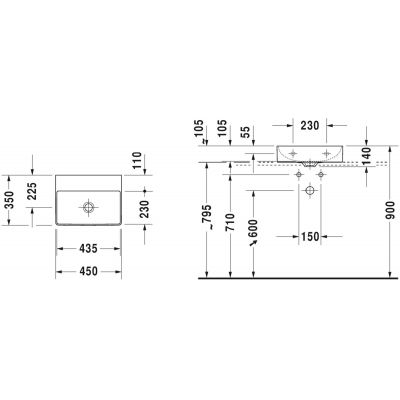 Duravit DuraSquare 0732450079 umywalka 45x35 cm prostokątna ścienna-meblowa biała